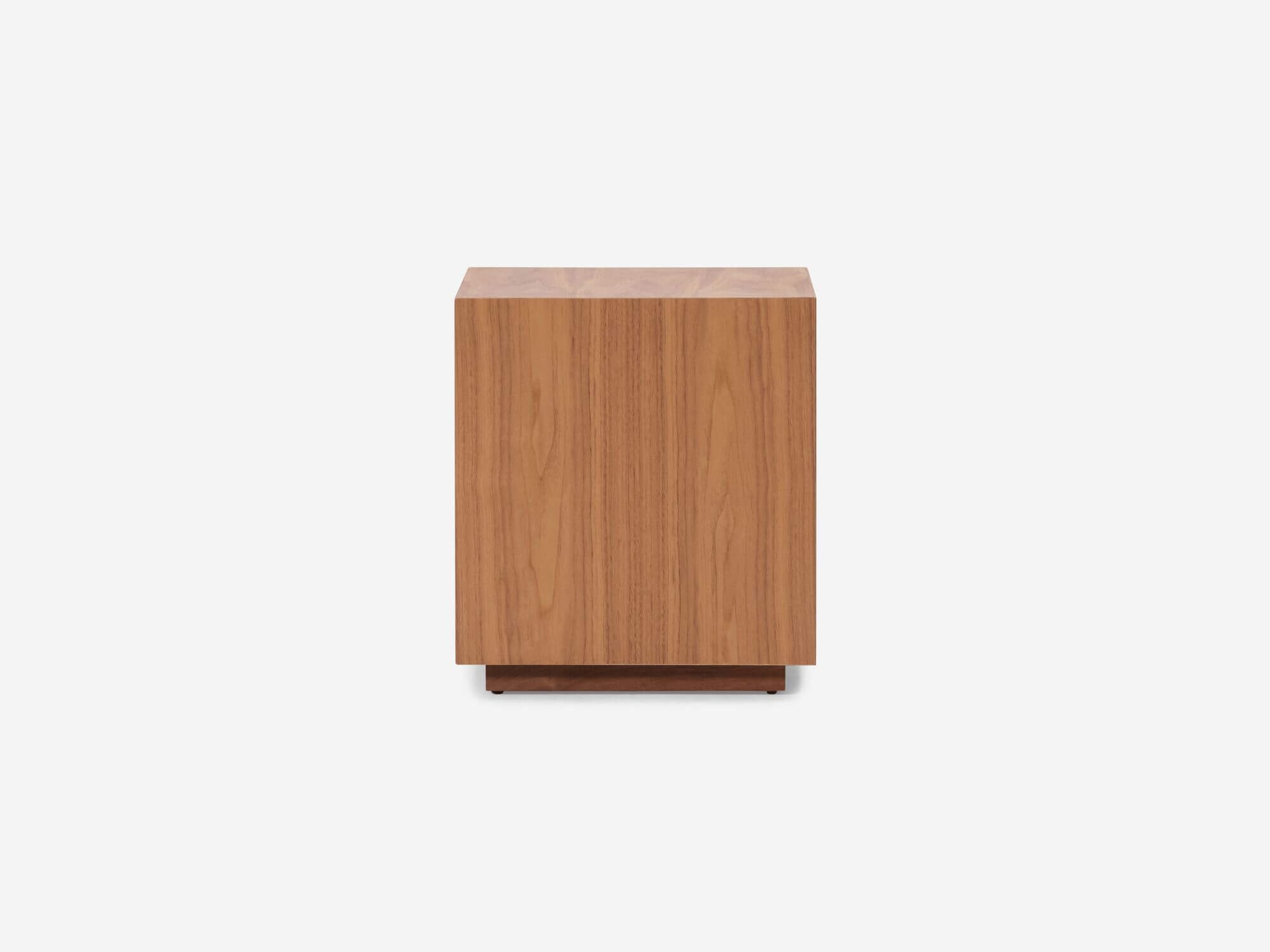 Side view of two drawer walnut nightstand
